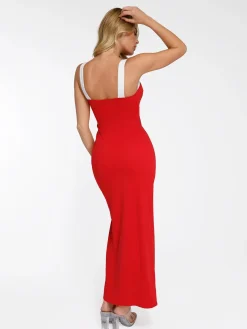 Shapewear Contrast Trim Built-In Sculpting Maxi Dress