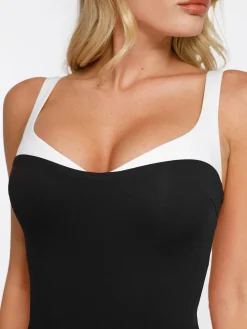 Shapewear Contrast Trim Built-In Sculpting Maxi Dress