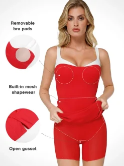Shapewear Contrast Trim Built-In Sculpting Maxi Dress