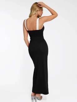 Shapewear Contrast Trim Built-In Sculpting Maxi Dress