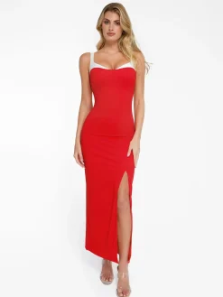 Shapewear Contrast Trim Built-In Sculpting Maxi Dress