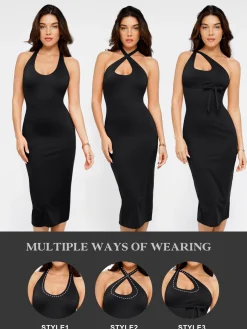 Shapewear Convertible Backless Halter Sculpting Midi Dress