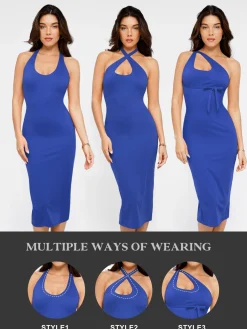 Shapewear Convertible Backless Halter Sculpting Midi Dress
