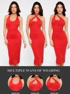 Shapewear Convertible Backless Halter Sculpting Midi Dress