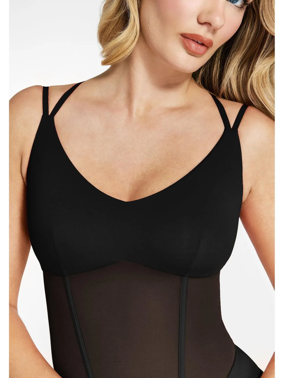Shapewear Crisscross Back Illusion Mesh Sculpting Bodysuit