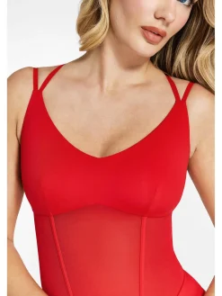 Shapewear Crisscross Back Illusion Mesh Sculpting Bodysuit