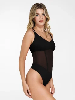 Shapewear Crisscross Back Illusion Mesh Sculpting Bodysuit