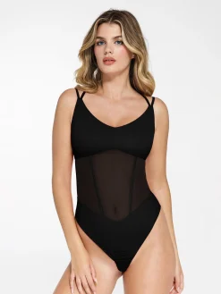 Shapewear Crisscross Back Illusion Mesh Sculpting Bodysuit