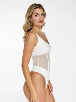 Shapewear Crisscross Back Illusion Mesh Sculpting Bodysuit