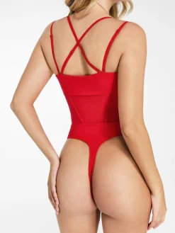 Shapewear Crisscross Back Illusion Mesh Sculpting Bodysuit