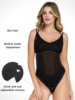 Shapewear Crisscross Back Illusion Mesh Sculpting Bodysuit