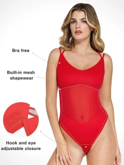 Shapewear Crisscross Back Illusion Mesh Sculpting Bodysuit