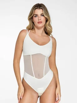 Shapewear Crisscross Back Illusion Mesh Sculpting Bodysuit