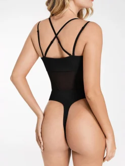 Shapewear Crisscross Back Illusion Mesh Sculpting Bodysuit