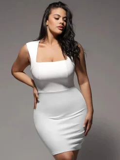 Shapewear Cut-in Square Neck Sculpting Midi Dress