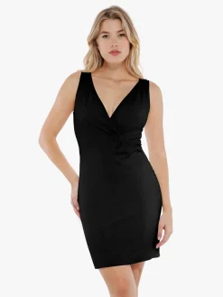 Shapewear Deep V-Neck Bias Twist Sculpting Mini Dress
