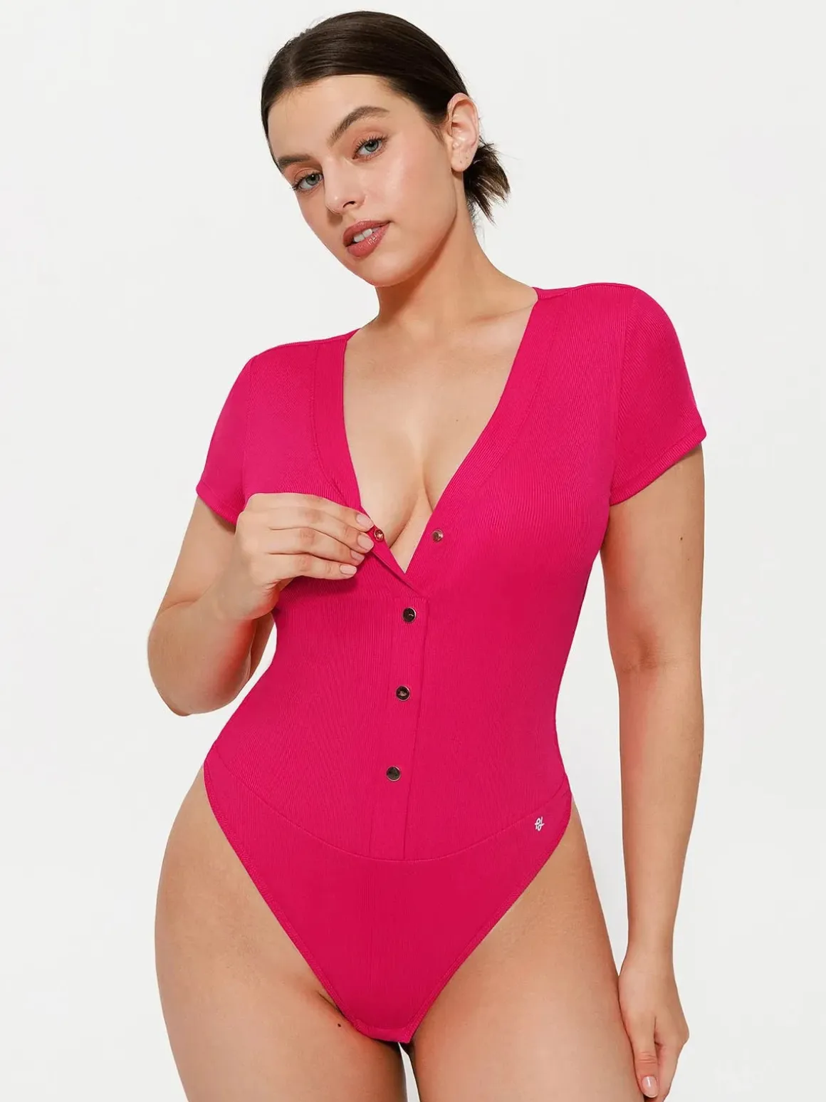 Shapewear Deep V-Neck Button Front Sculpting Bodysuit