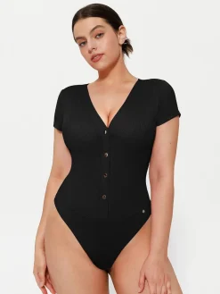 Shapewear Deep V-Neck Button Front Sculpting Bodysuit