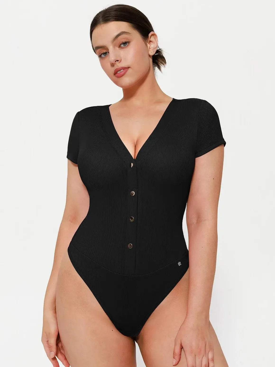 Shapewear Deep V-Neck Button Front Sculpting Bodysuit