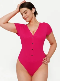 Shapewear Deep V-Neck Button Front Sculpting Bodysuit