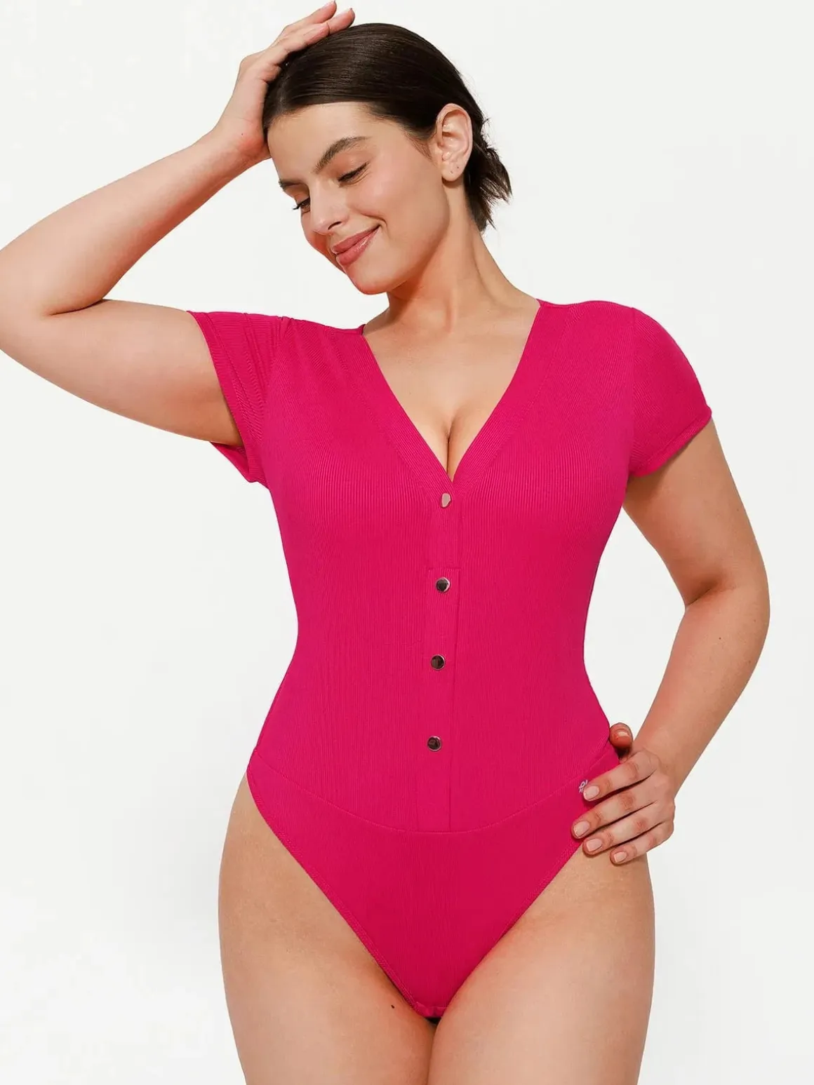 Shapewear Deep V-Neck Button Front Sculpting Bodysuit