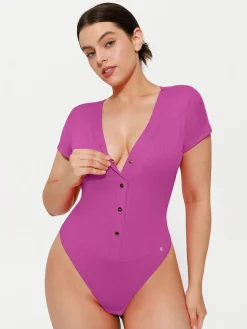 Shapewear Deep V-Neck Button Front Sculpting Bodysuit