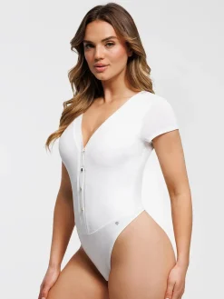 Shapewear Deep V-Neck Button Front Sculpting Bodysuit