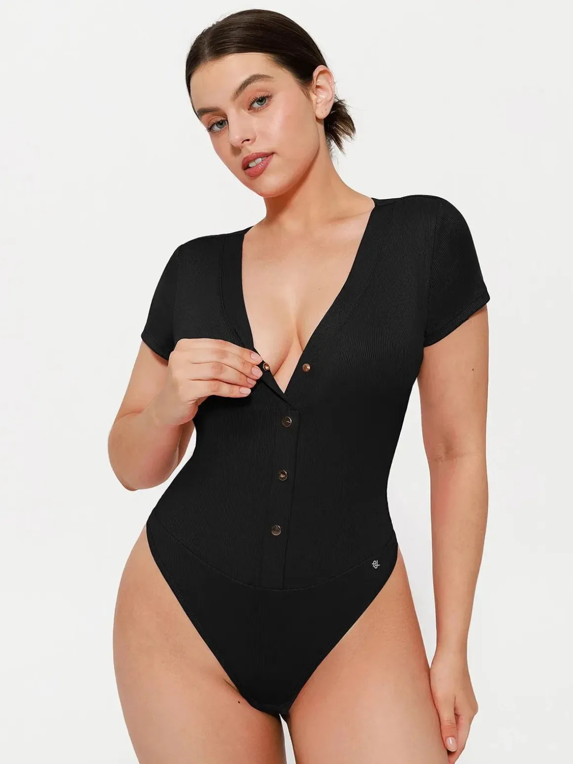 Shapewear Deep V-Neck Button Front Sculpting Bodysuit