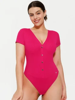 Shapewear Deep V-Neck Button Front Sculpting Bodysuit