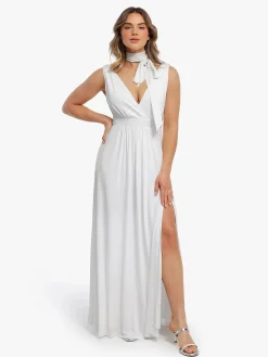 Shapewear Deep V-Neck Front Slit Goddess Maxi Dress