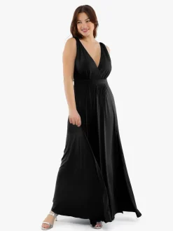 Shapewear Deep V-Neck Front Slit Goddess Maxi Dress
