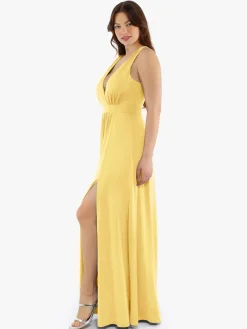 Shapewear Deep V-Neck Front Slit Goddess Maxi Dress