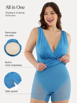 Shapewear Deep V-Neck Front Slit Goddess Maxi Dress