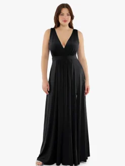 Shapewear Deep V-Neck Front Slit Goddess Maxi Dress