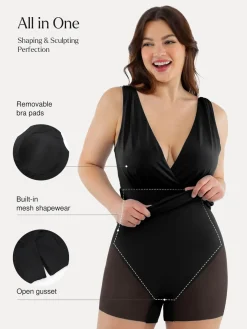 Shapewear Deep V-Neck Front Slit Goddess Maxi Dress