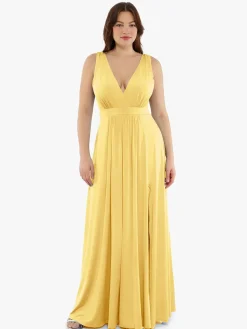 Shapewear Deep V-Neck Front Slit Goddess Maxi Dress