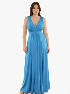 Shapewear Deep V-Neck Front Slit Goddess Maxi Dress