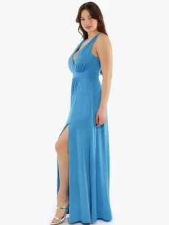 Shapewear Deep V-Neck Front Slit Goddess Maxi Dress