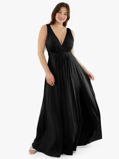 Shapewear Deep V-Neck Front Slit Goddess Maxi Dress