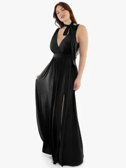 Shapewear Deep V-Neck Front Slit Goddess Maxi Dress