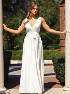 Shapewear Deep V-Neck Front Slit Goddess Maxi Dress