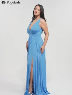 Shapewear Deep V-Neck Front Slit Goddess Maxi Dress
