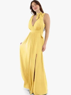 Shapewear Deep V-Neck Front Slit Goddess Maxi Dress