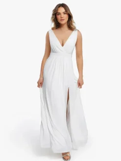 Shapewear Deep V-Neck Front Slit Goddess Maxi Dress