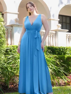 Shapewear Deep V-Neck Front Slit Goddess Maxi Dress