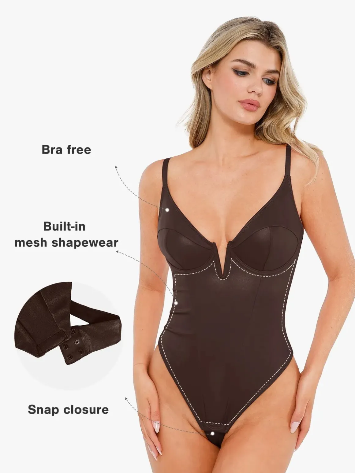 Shapewear Deep V-Neck Leather Bodysuit Slit Midi Skirt Set