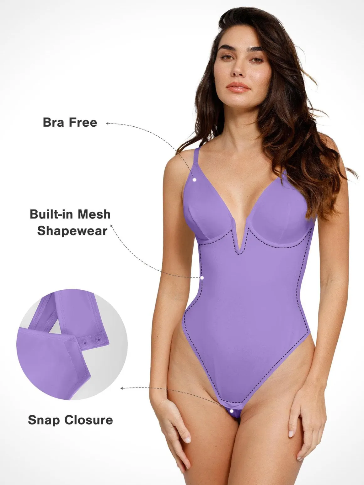 Shapewear Deep V-Neck Low Back Sculpting Thong Bodysuit