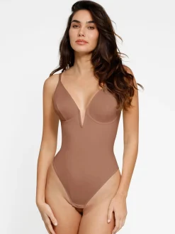 Shapewear Deep V-Neck Low Back Sculpting Thong Bodysuit