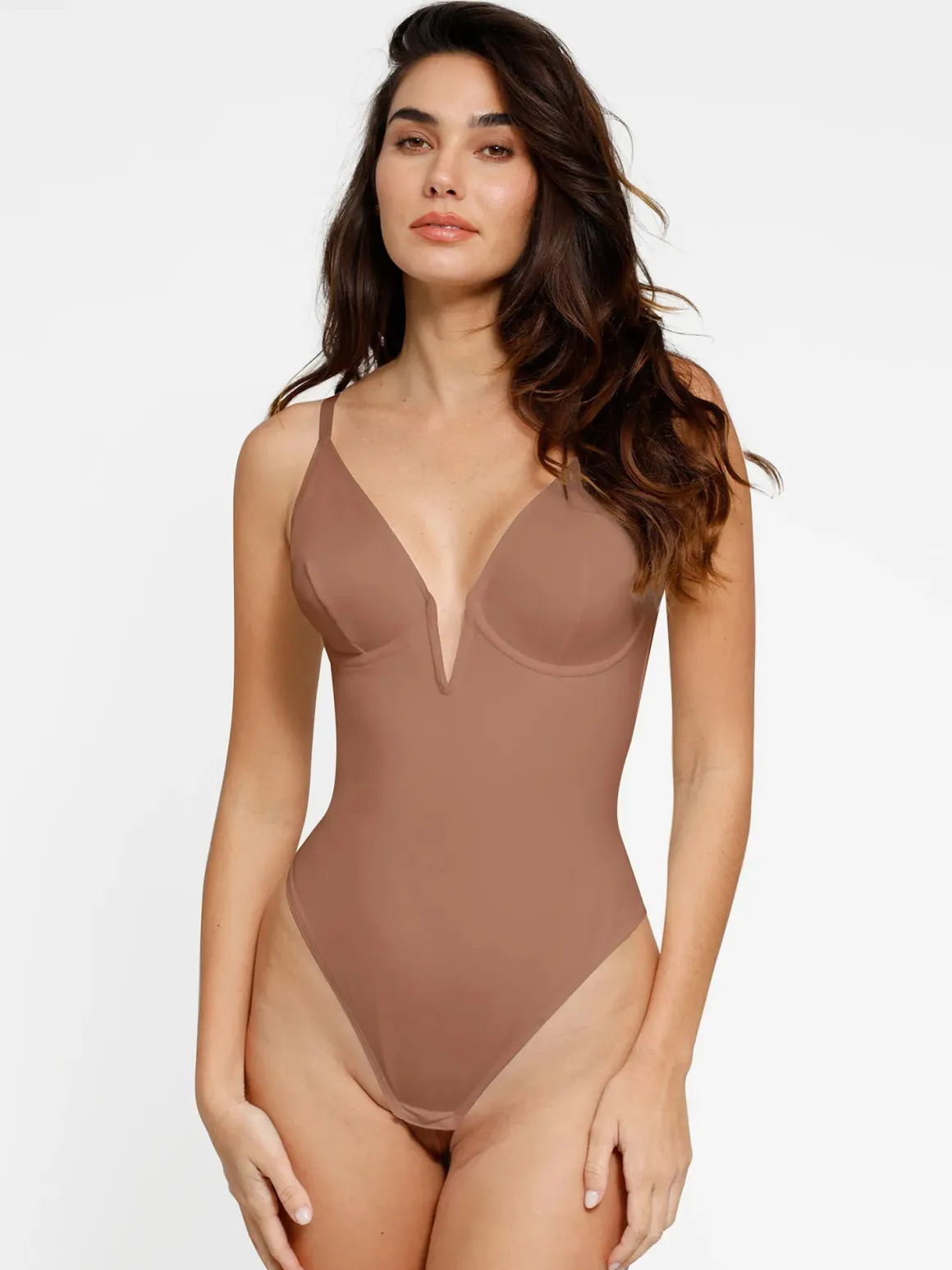 Shapewear Deep V-Neck Low Back Sculpting Thong Bodysuit