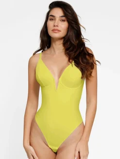 Shapewear Deep V-Neck Low Back Sculpting Thong Bodysuit
